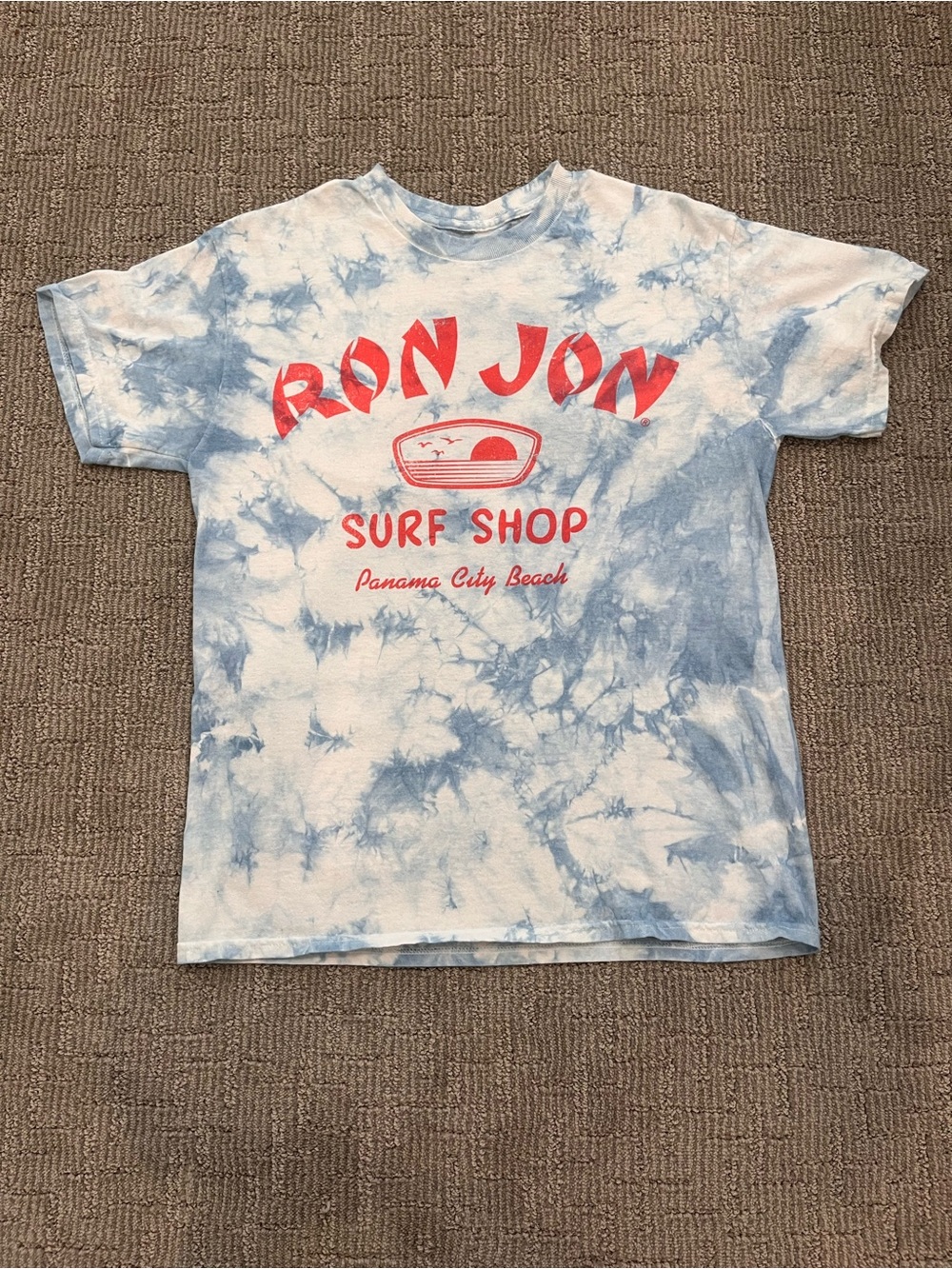 Ron Jon Blue & White Tie-Dye Tee with Red Logo